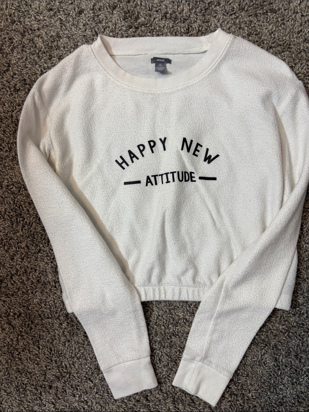 aerie White "Happy New Attitude" Cropped Sweatshirt